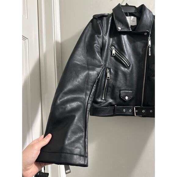 Rebecca Minkoff Faux Leather Crop Moto Jacket size Medium New - Picture 3 of 10